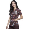 image:imageCherokee Scrubs for Women Printed V Neck 2 Welt PocketsJoyful Giraffe