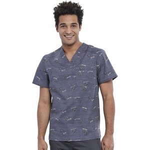 image:imageCherokee Genuine Prints Scrub Tops for Men VNeck Print Chest PocketRawrsome