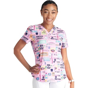 image:imageCherokee Genuine Scrubs for Women VNeck Printed Scrub Top 3 PocketsDental Life