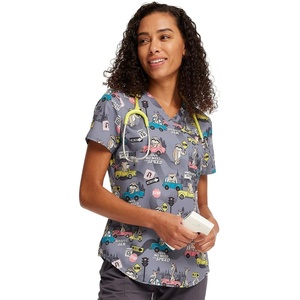 image:imageCherokee Genuine Scrubs for Women VNeck Printed Scrub Top 3 PocketsGiraffic Jam