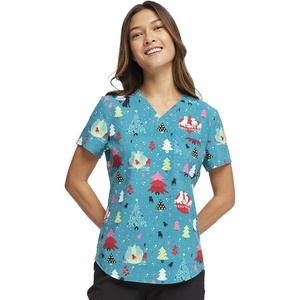 image:imageCherokee Genuine Scrubs for Women VNeck Printed Scrub Top 3 PocketsHappy Holidogs