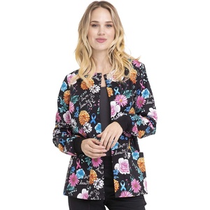 image:imageCherokee Printed Women Warm Up Scrub Jacket with 2 PocketsLove is Beautiful