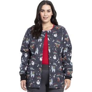 image:imageCherokee Printed Women Warm Up Scrub Jacket with 2 PocketsMerry Whatever