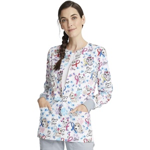 image:imageCherokee Printed Women Warm Up Scrub Jacket with 2 PocketsPaws for a Cause