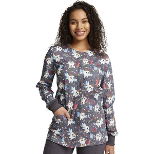 image:imageCherokee Printed Women Warm Up Scrub Jacket with 2 PocketsToothicorn Magic