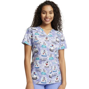 image:imageCherokee Scrubs for Women Printed V Neck 2 Welt PocketsChillin Snowmies