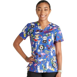 image:imageCherokee Scrubs for Women Printed V Neck 2 Welt PocketsHappy Vibes
