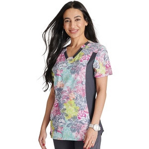 image:imageCherokee iFlex Women Scrubs Top VNeck Knit Panel CK641Birds of Paradise