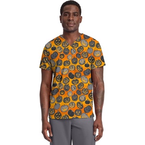 image:imageCherokee Genuine Men and Women VNeck Printed Top 4 PocketsHappy Pumpkins