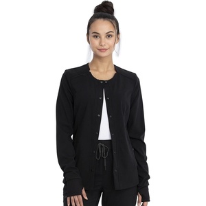 image:imageCherokee Euphoria Women Warm Up Scrubs Jacket Snap Front 4 PocketsBlack