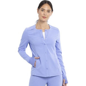 image:imageCherokee Euphoria Women Warm Up Scrubs Jacket Snap Front 4 PocketsCiel Blue