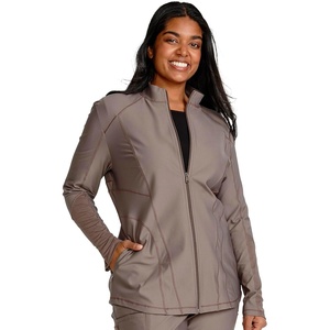 image:imageCherokee Form Warm Up Scrub Jacket for Women Zip Front Mock NeckIron