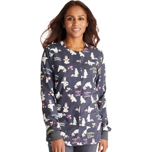 image:imageCherokee Printed Snap Front Womens Scrub Jacket with 2 PocketsCalma Llama