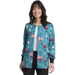 image:imageCherokee Printed Snap Front Womens Scrub Jacket with 2 PocketsHappy Holidogs