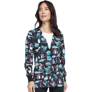 image:imageCherokee Printed Snap Front Womens Scrub Jacket with 2 PocketsIm a Dentisaurus
