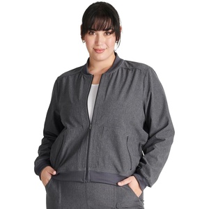 image:imageCherokee Women Scrubs Jacket Zip Front Bomber CK349AHeather Pewter