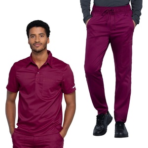 image:imageCherokee Scrub Set for Men Polo Top with Natural Rise Jogger PantWine