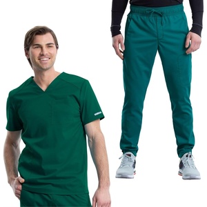 image:imageCherokee Scrub Set for Men VNeck Modern Fit Top amp Jogger PantHunter Green