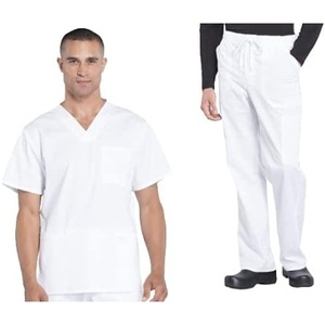image:imageCherokee Scrub Set for Men VNeck Scrub Top amp Cargo PantWhite