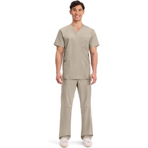 image:imageCherokee Scrub Set for Men VNeckTop amp Tapered Leg PantKhaki