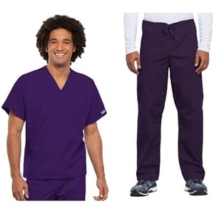 image:imageCherokee Unisex Scrub Set for Men amp Women VNeck Top with Cargo PantEggplant
