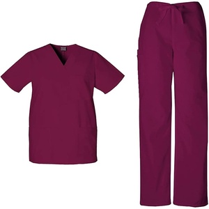 image:imageCherokee Unisex Scrub Set for Men amp Women VNeck Top with Cargo PantWine