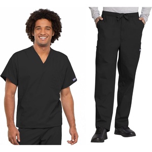 image:imageCherokee Unisex Scrub Sets VNeck Top amp Elastic Waist PantBlack