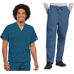 image:imageCherokee Unisex Scrub Sets VNeck Top amp Elastic Waist PantCaribbean Blue