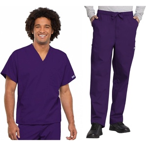 image:imageCherokee Unisex Scrub Sets VNeck Top amp Elastic Waist PantEggplant