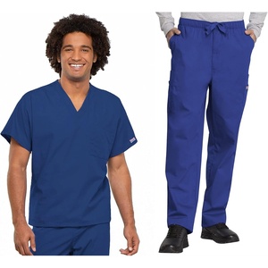image:imageCherokee Unisex Scrub Sets VNeck Top amp Elastic Waist PantGalaxy Blue