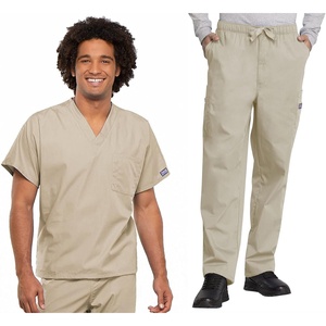 image:imageCherokee Unisex Scrub Sets VNeck Top amp Elastic Waist PantKhaki
