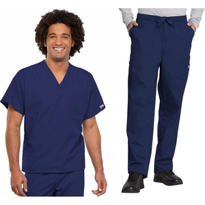 image:imageCherokee Unisex Scrub Sets VNeck Top amp Elastic Waist PantNavy