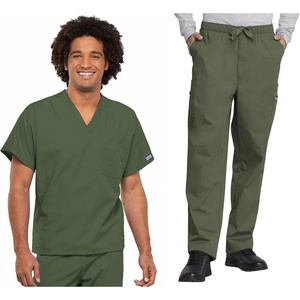 image:imageCherokee Unisex Scrub Sets VNeck Top amp Elastic Waist PantOlive