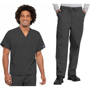 image:imageCherokee Unisex Scrub Sets VNeck Top amp Elastic Waist PantPewter