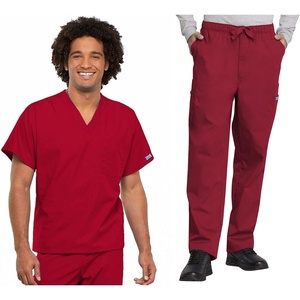 image:imageCherokee Unisex Scrub Sets VNeck Top amp Elastic Waist PantRed