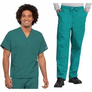 image:imageCherokee Unisex Scrub Sets VNeck Top amp Elastic Waist PantTeal Blue
