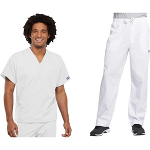 image:imageCherokee Unisex Scrub Sets VNeck Top amp Elastic Waist PantWhite