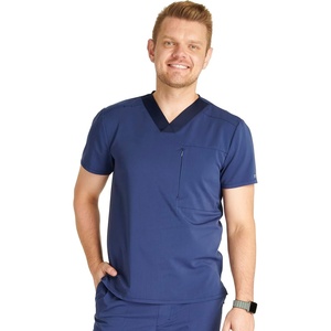 image:imageCherokee Atmos Mens Scrubs Top V Neck Classic Fit Zip Chest PocketNavy