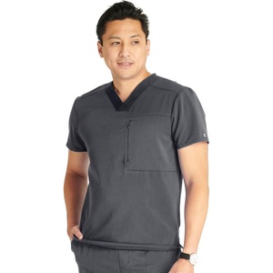image:imageCherokee Atmos Mens Scrubs Top V Neck Classic Fit Zip Chest PocketPewter