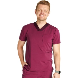image:imageCherokee Atmos Mens Scrubs Top V Neck Classic Fit Zip Chest PocketWine