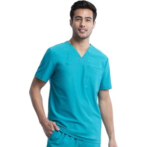 image:imageCherokee Form V Neck Mens Scrubs TopModern Fit 360 StretchTeal Blue