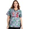 image:imageCherokee Womens VNeck Printed Scrub Top Contemporary Fit with Contrast Panels Princess Seams amp Patch Pockets  TF783Under the Mistletoe