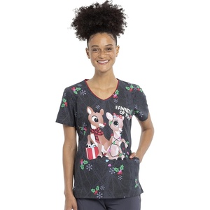 image:imageCherokee Disney Scrubs for Women VNeck Printed Scrub Top 2 PocketsFawned of You