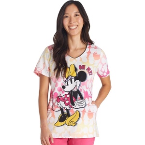 image:imageCherokee Disney Scrubs for Women VNeck Printed Scrub Top 2 PocketsOh My