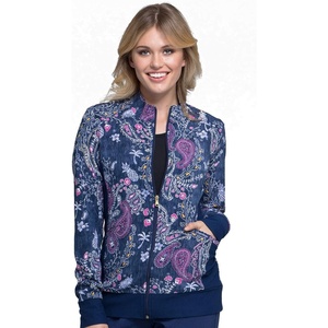 image:imageCherokee Flexibles Women Warm Up Scrubs Jacket Zip Front Knit Panel CK308Pineapple Paisley