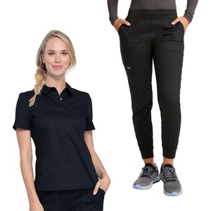 image:imageCherokee Scrub Set for Women Polo Top with Jogger PantBlack