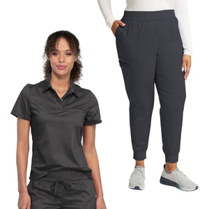image:imageCherokee Scrub Set for Women Polo Top with Jogger PantPewter