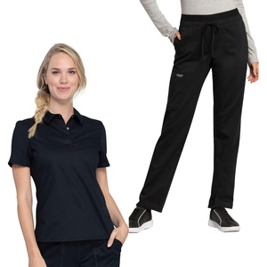 image:imageCherokee Scrub Set for Women Snap Front Polo Top with Tapered PantBlack