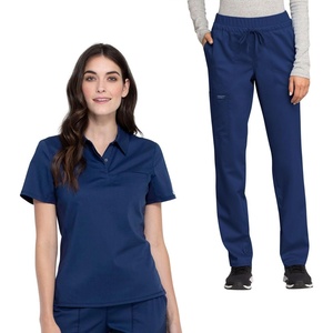 image:imageCherokee Scrub Set for Women Snap Front Polo Top with Tapered PantNavy