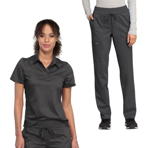 image:imageCherokee Scrub Set for Women Snap Front Polo Top with Tapered PantPewter